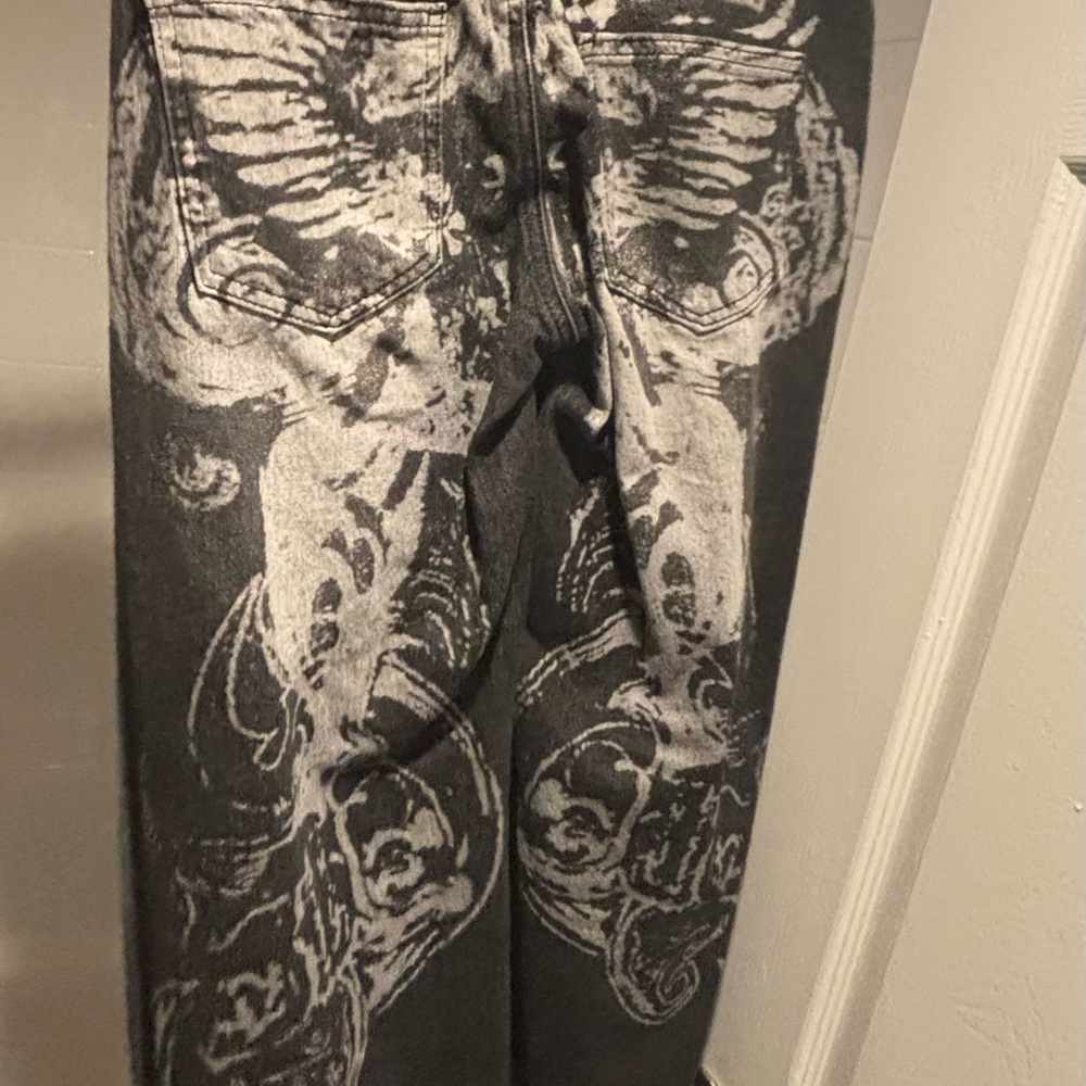Women's Black and White Graphic Flare Jeans
